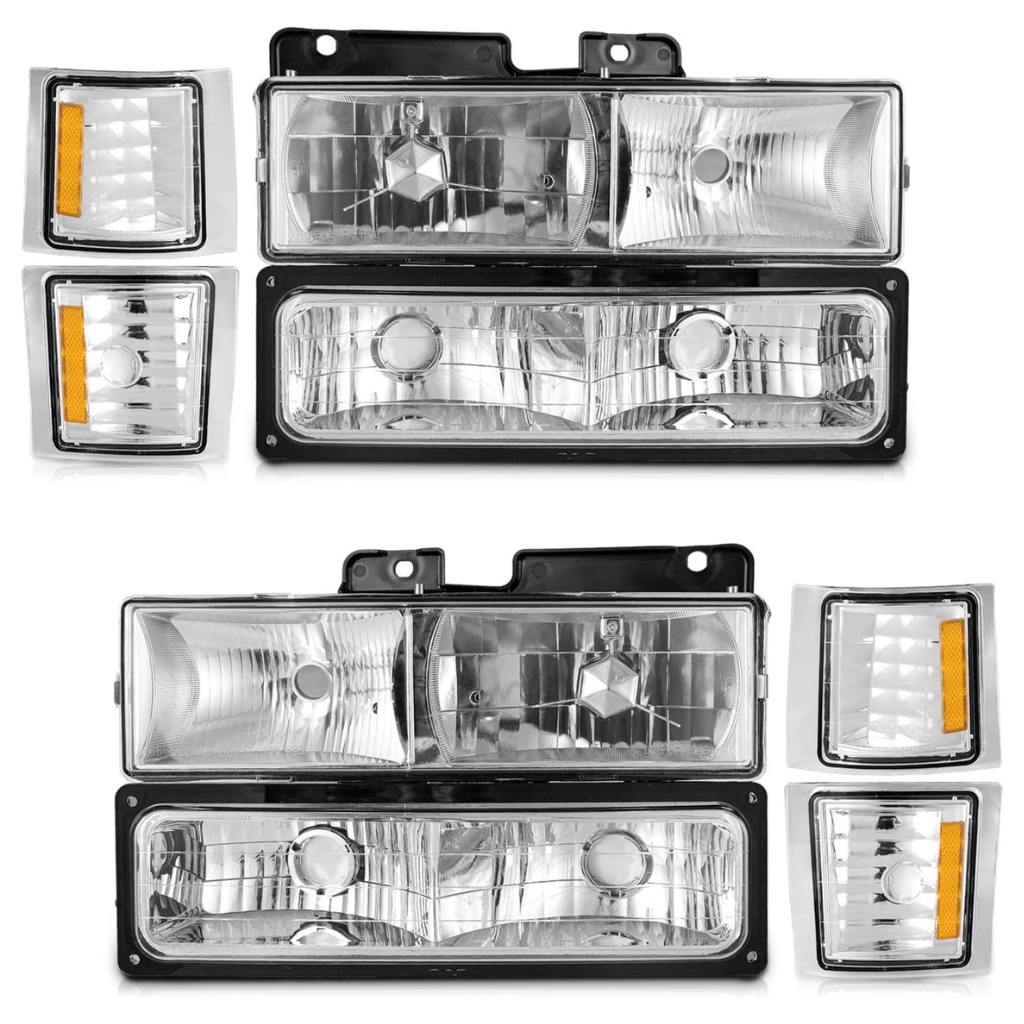 RASE Tire and Auto LLC  1994-98 Chevy C10 C/K 1500/2500/3500 Silverado Tahoe Suburban | 92-94 Blazer Headlamp Assembly with Corner & Bumper Light Replacement Headlights