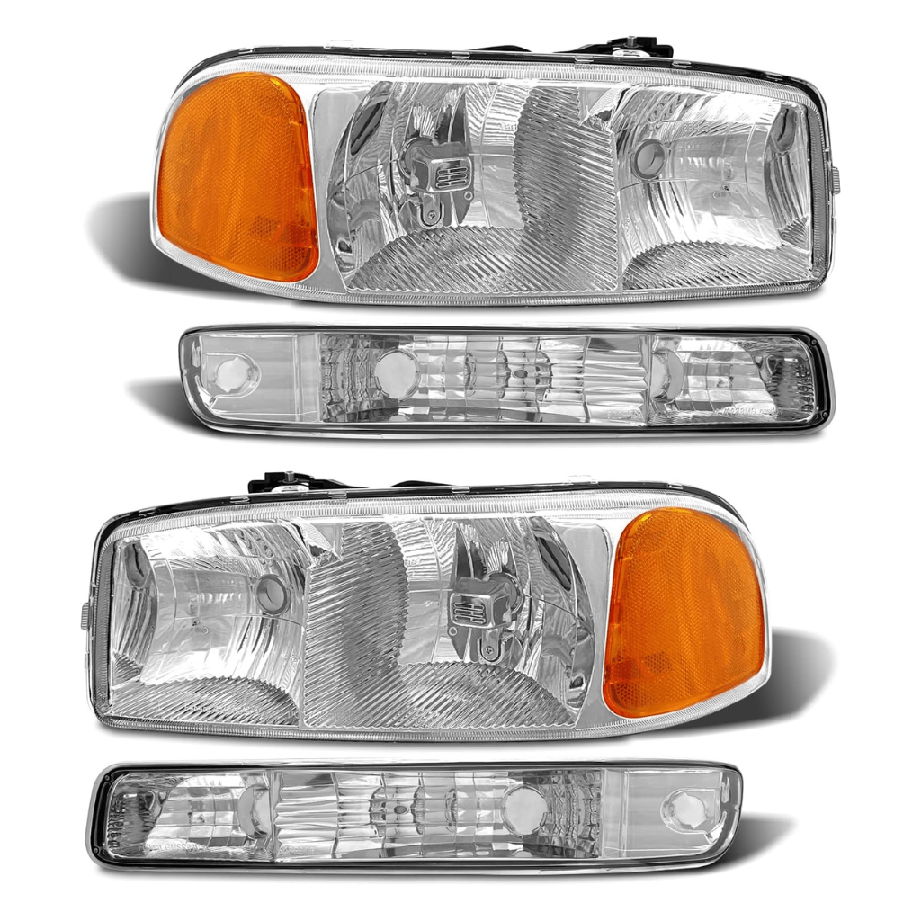 RASE Tire and Auto LLC  1999-2006 GMC Sierra 1500 2500 3500 | 00-06 GMC Yukon Headlights Clear Lens Chrome Housing with Amber Reflector