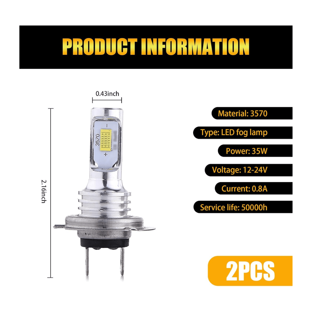 RASE Tire and Auto LLC 2 PCS H7 LED Decoding Fog Lights