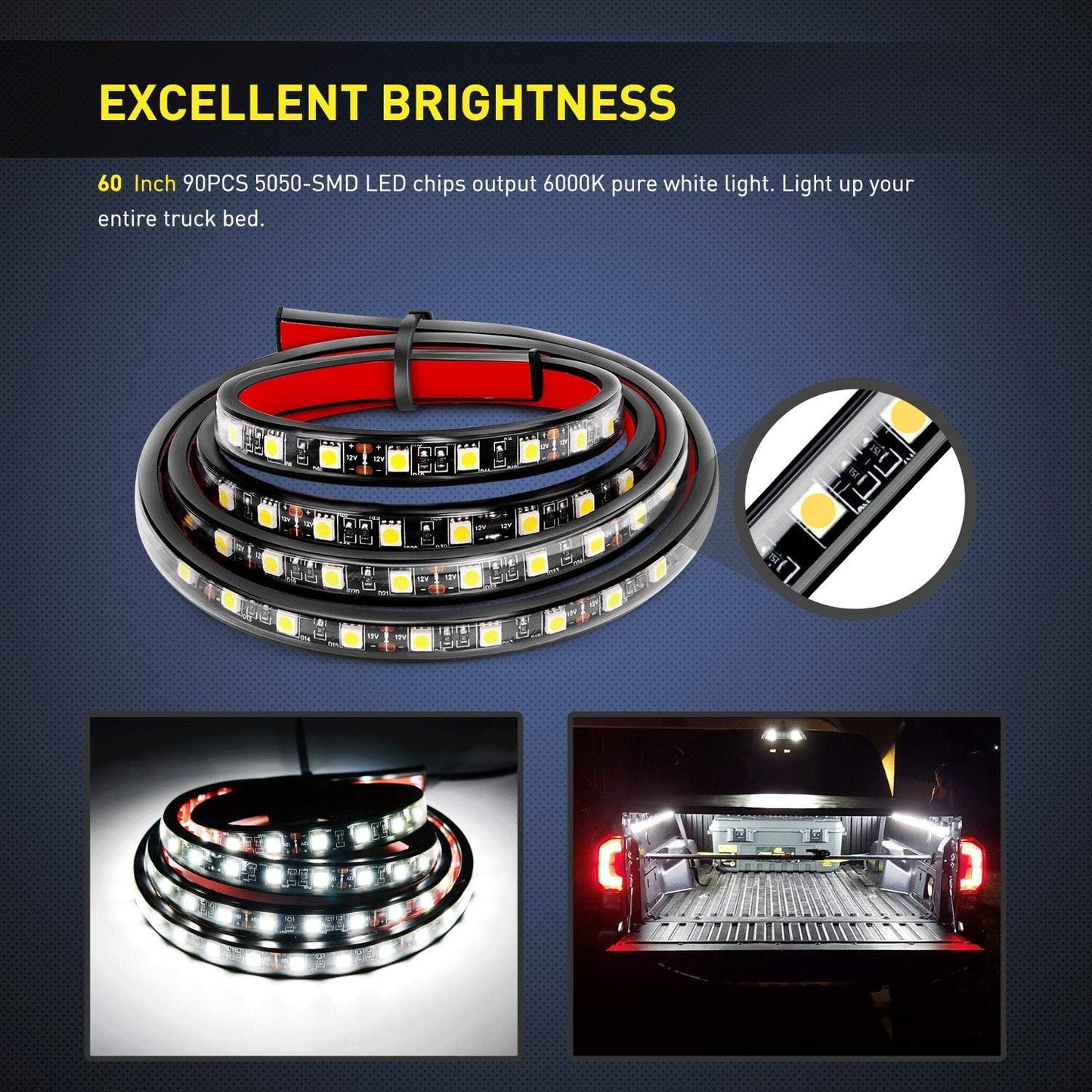 RASE Tire and Auto LLC 2PCS 60 Inch 180 LEDs Bed Strip Kit with Waterproof on/Off Switch