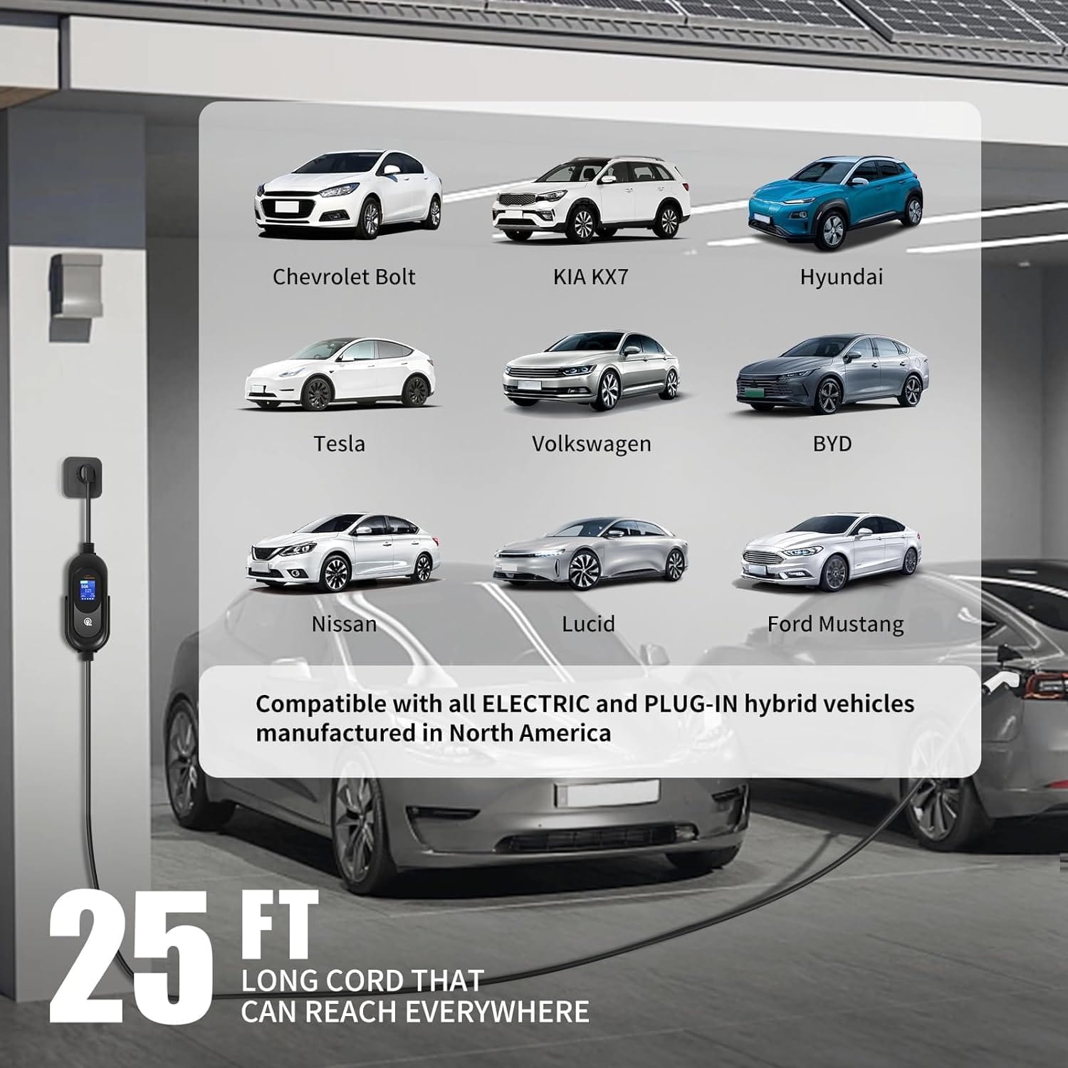 RASE Tire and Auto LLC  50 Amp Electric Vehicle Charger Level 2 Portable EV Charging Station with 25 FT Cord Super Fast Car Charging Station, NEMA14-50 with SAE J1772,  Indoor/Outdoor