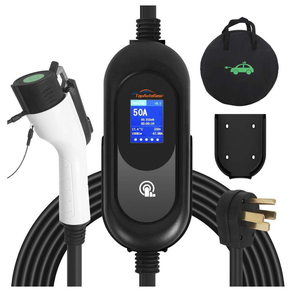 RASE Tire and Auto LLC  50 Amp Electric Vehicle Charger Level 2 Portable EV Charging Station with 25 FT Cord Super Fast Car Charging Station, NEMA14-50 with SAE J1772,  Indoor/Outdoor