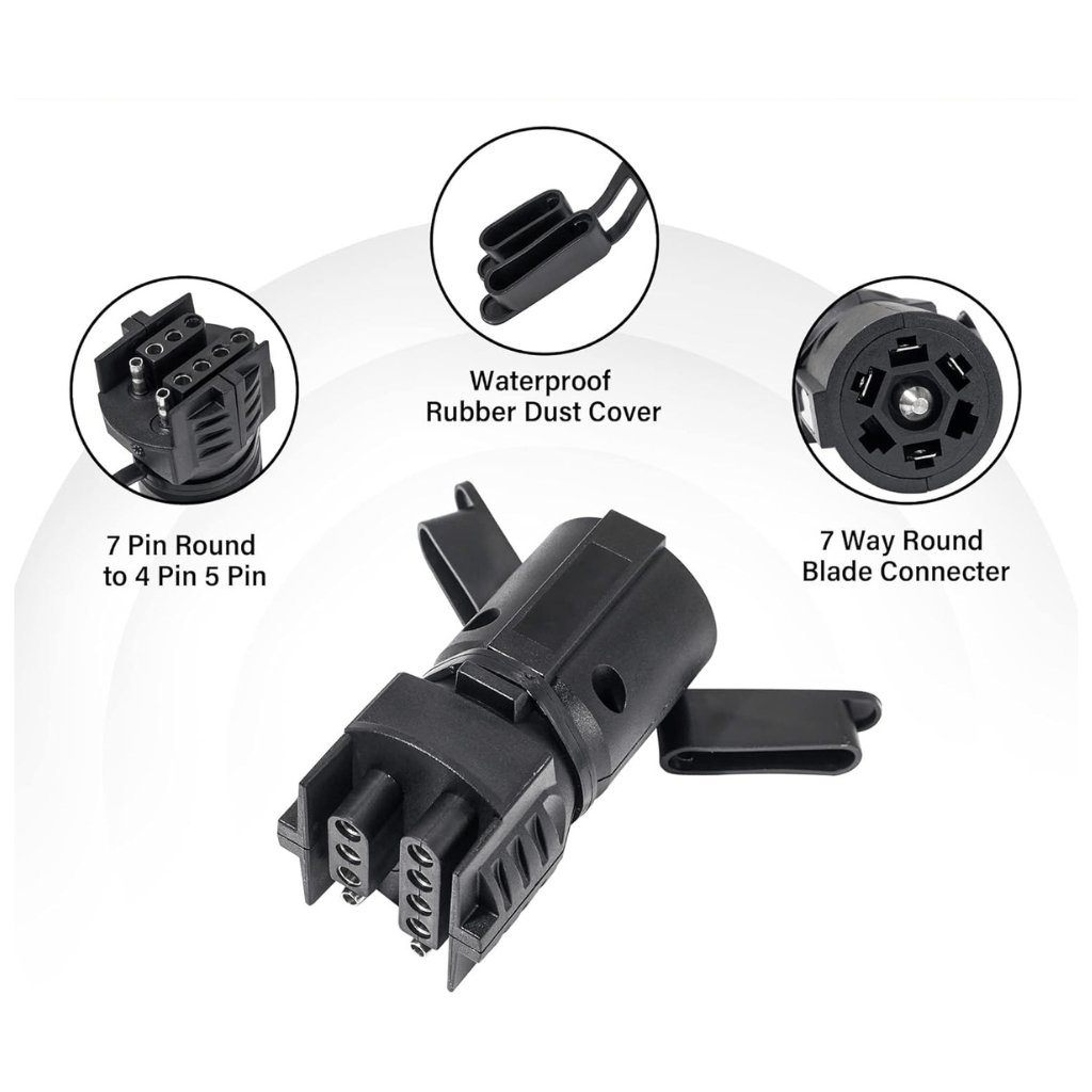 RASE Tire and Auto LLC 7 Pin Round to 4 and 5 Pin Flat Blade Trailer Adapter, 7 Way to 5 Way Trailer Plug Adapter 2-in-1 Design