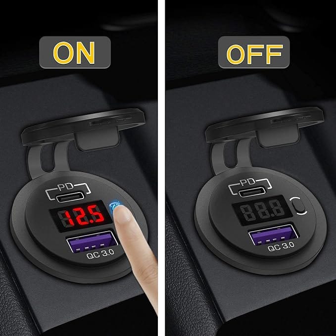 RASE Tire and Auto LLC Aluminum Housing Quick Charge USB | Type C PD Double Port Car Charger Socket