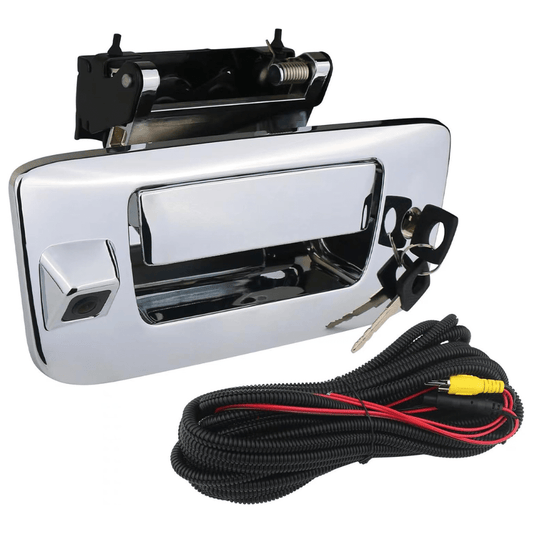 RASE Tire and Auto LLC  Backup Camera with Tailgate Handle & Bezel Trim & Lock Cylinder Chrome 2007-2014 Chevrolet Chevy Silverado, GMC Sierra Truck 1500 2500 3500