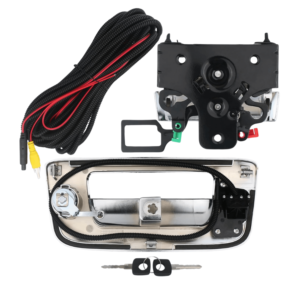 RASE Tire and Auto LLC  Backup Camera with Tailgate Handle & Bezel Trim & Lock Cylinder Chrome 2007-2014 Chevrolet Chevy Silverado, GMC Sierra Truck 1500 2500 3500