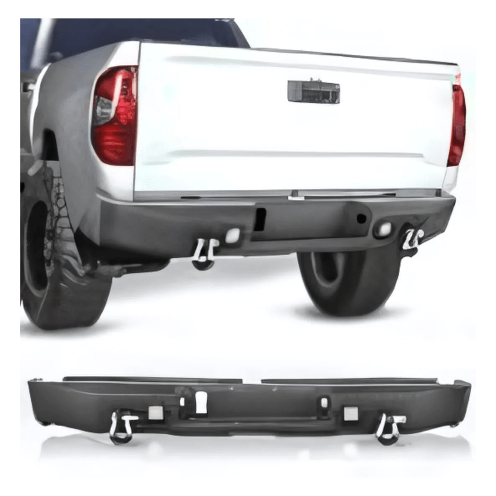Rase Tire and Auto LLC car parts 1 PC Rear Step Bumper for 2014-2021 Toyota Tundra Full Width Pickup Truck Rear Step Textured Black Steel with 2X Upgraded 18W LED Lights D-Rings