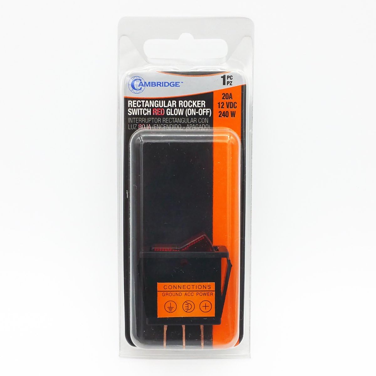 RASE Tire and Auto LLC car parts CAMBRIDGE Conduct-Tite 20 Amps Black Rectangular Red Glow Rocker Switch