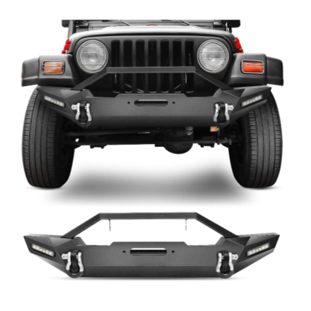 Rase Tire and Auto LLC car parts JK-55A Front Compatible for 87-06 Jeep Wrangler TJ & YJ Rock Crawler Bumper LED Lights, Winch Plate and 2 x D-Rings