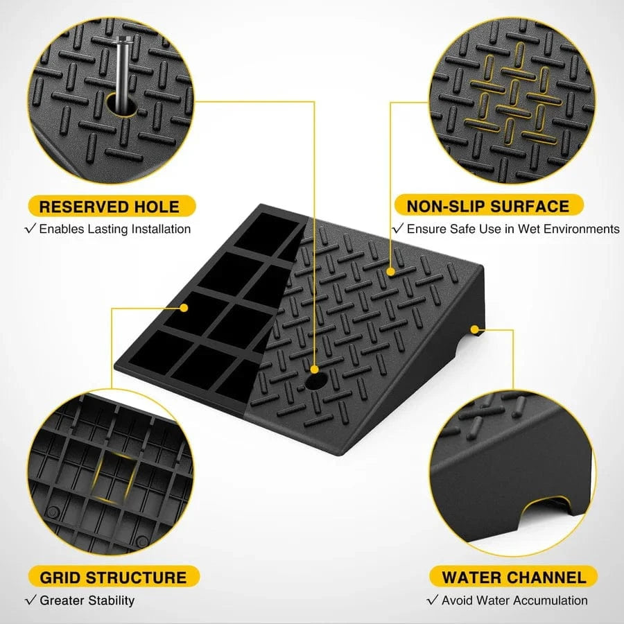 Rase Tire and Auto LLC car parts Rubber Curb Ramps,
3.9" Rise Height Heavy Duty Rubber Threshold Ramp 7000lbs Load Capacity, 2 Pack