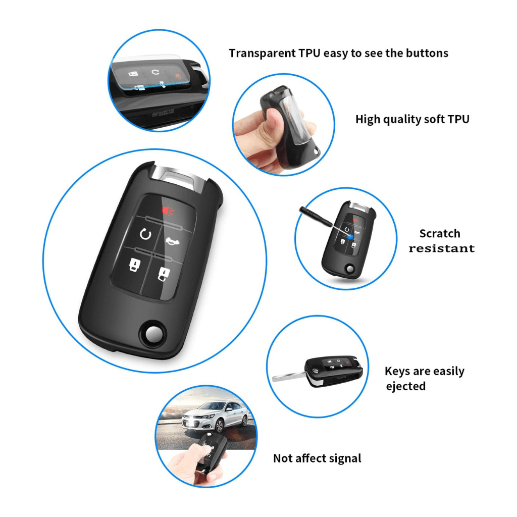 RASE Tire and Auto LLC  Chevy Key Fob Cover with Keychain for Chevrolet Malibu Cruze Camaro Volt Equinox Sonic Impala Buick Regal Encore