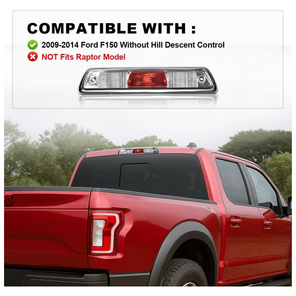 RASE Tire and Auto LLC  Clear Third Brake Light, Compatible with Ford F150 Truck 2009 2010 2011 2012 2013 2014, High Mount Stop light Tercera luz de freno