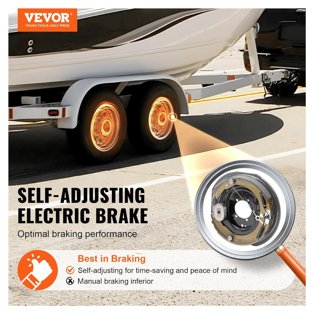 RASE Tire and Auto LLC Electric Trailer Brake Assembly, 12" x 2", 1 Pair Self-Adjusting for 7000 lbs Axle, 5-Hole Mounting, Backing Plates (1 Right + 1 Left)