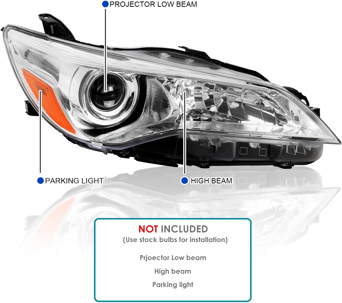 RASE Tire and Auto LLC Headlights Right |Passanger Side 2015-2017 Toyota Camry Chrome Headlights Clear Projector lamp