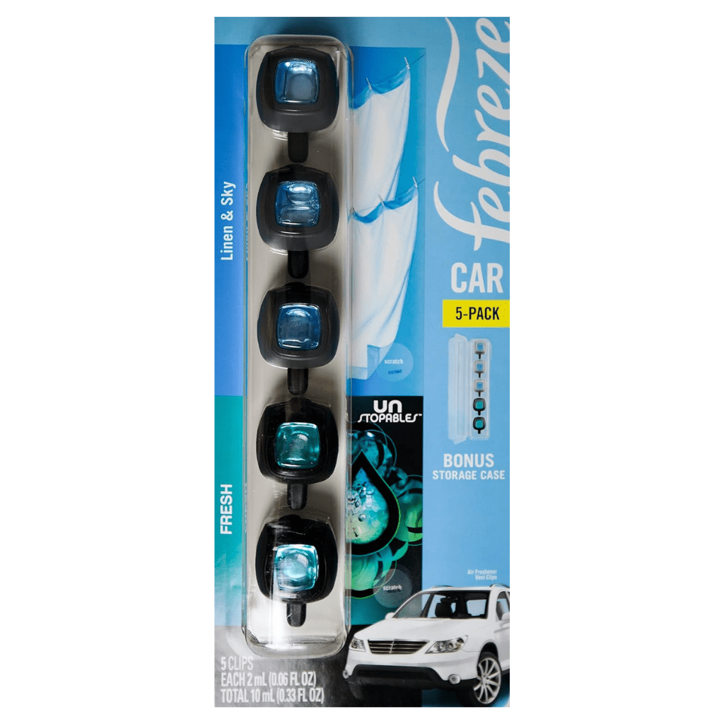 RASE Tire and Auto LLC Linen & UnStopables Febreze Car Air Freshener, Set of 5 Clips - up to 150 Days