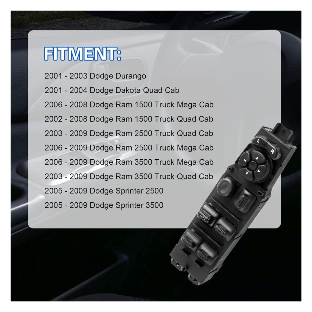 RASE Tire and Auto LLC Master Power Window Switch 56049805AB Replacement for Dodge Ram 1500 2500 3500 2002-2010, Dodge Dakota 2001-2004, Dodge Durango 2001-2003