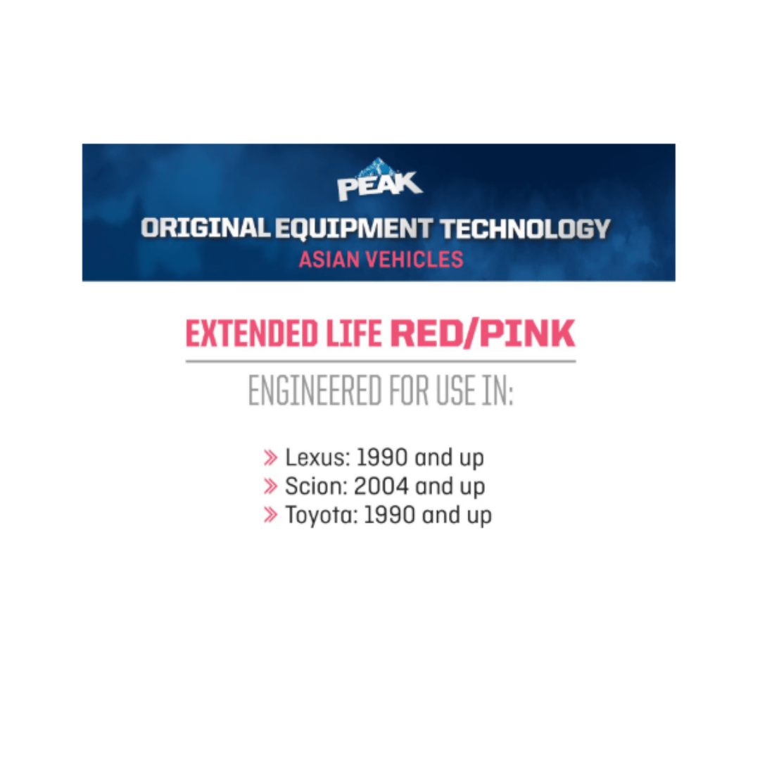 RASE Tire and Auto LLC PEAK Original Equipment Technology Asian Vehicles Red, Pink Antifreeze and Coolant 50/50 prediluted