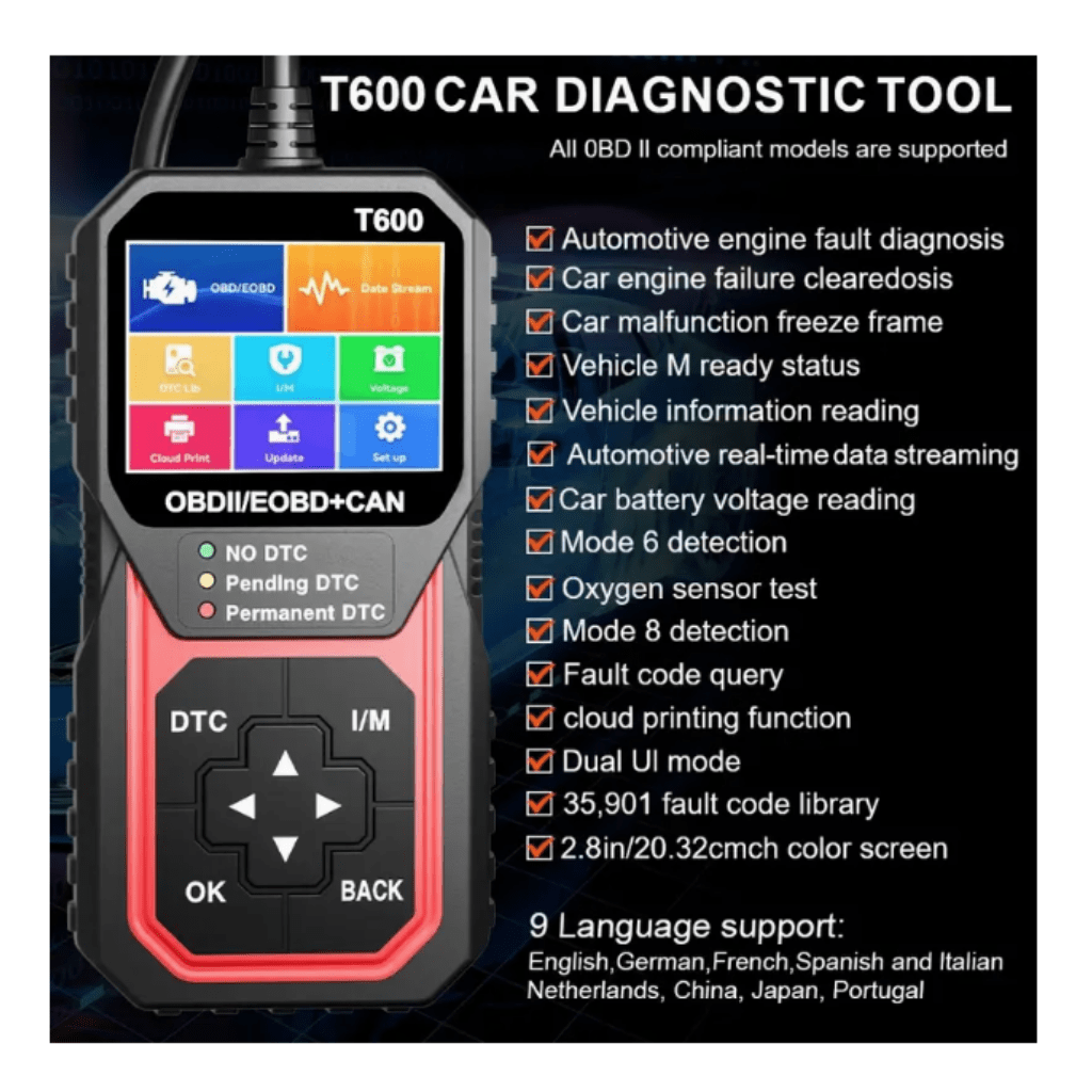 RASE Tire and Auto LLC Professional T600 OBD2 Scanner | Automotive DTC Lookup Car Diagnostic Tool Support Cloud Print Oxygen Sensor Test Code Reader