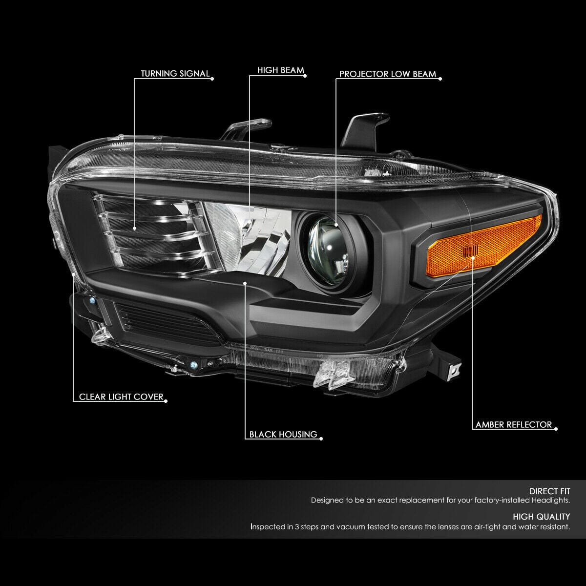 RASE Tire and Auto LLC 16-20 TOYOTA TACOMA BLACK HOUSING AMBER CORNER PROJECTOR HEADLIGHT HEADLAMP