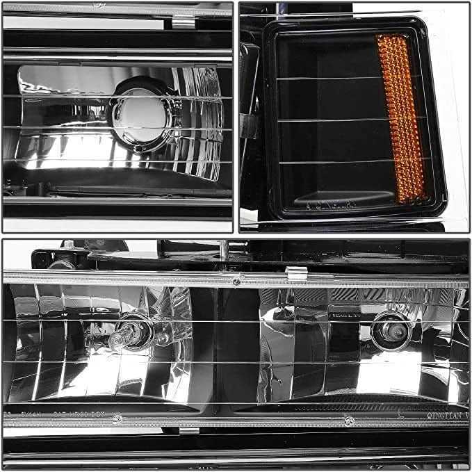 RASE Tire and Auto LLC BLACK/AMBER CORNER BUMPER HEADLIGHTS SET FOR 94-00 CHEVY C10 C/K 1500/2500/3500