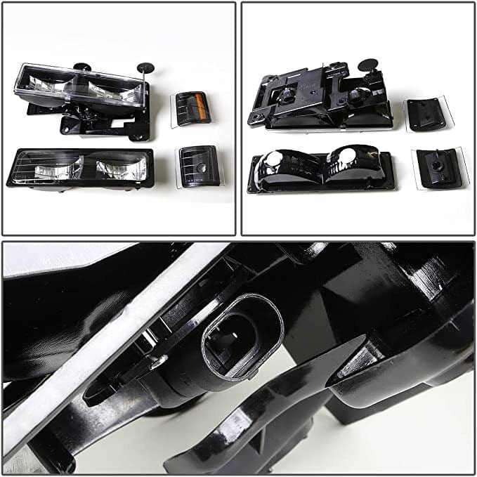 RASE Tire and Auto LLC BLACK/AMBER CORNER BUMPER HEADLIGHTS SET FOR 94-00 CHEVY C10 C/K 1500/2500/3500