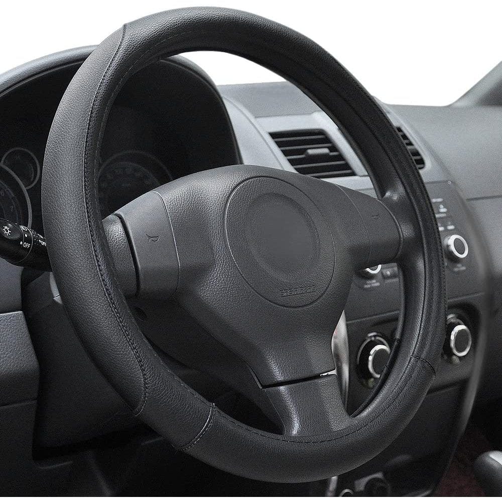 RASE Tire and Auto LLC Black - PU Universal Black Steering Wheel Cover fits Most Cars Diameter of 14.5-15'' Breathable