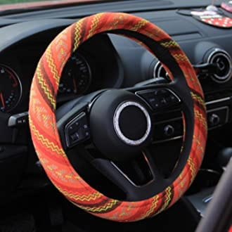 RASE Tire and Auto LLC Bojo Orange - Multi Color - Cloth Universal Black Steering Wheel Cover fits Most Cars Diameter of 14.5-15'' Breathable