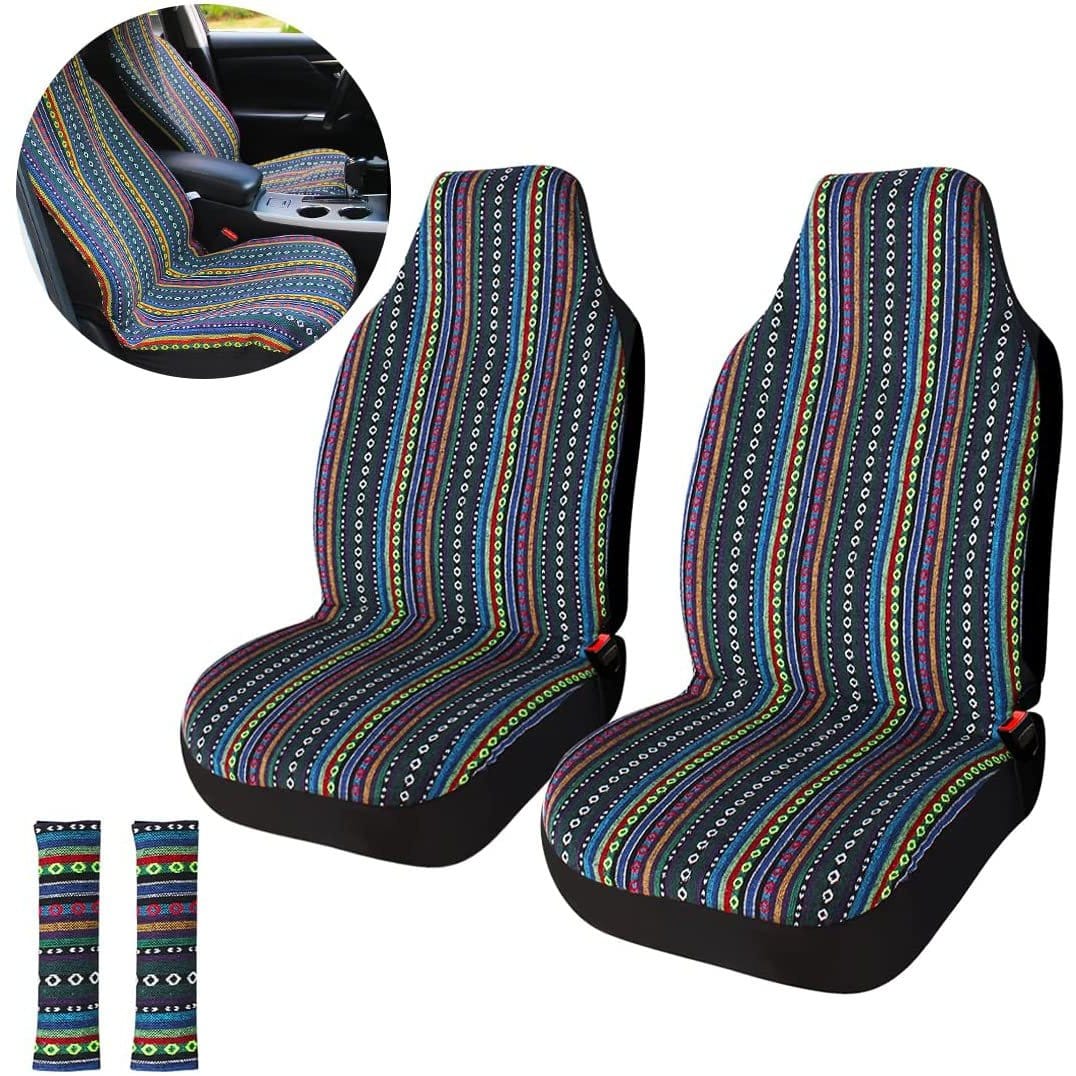 RASE Tire and Auto LLC Multi Color - Gray Bojo 2pc Front Seat Covers and 2pc Seat Belt Protectors