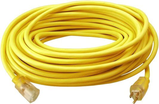 Outdoor Cord-12/3 SJTW Heavy Duty 3 Prong Extension Cord-for Commercial Use (50'; Yellow); 50 Feet