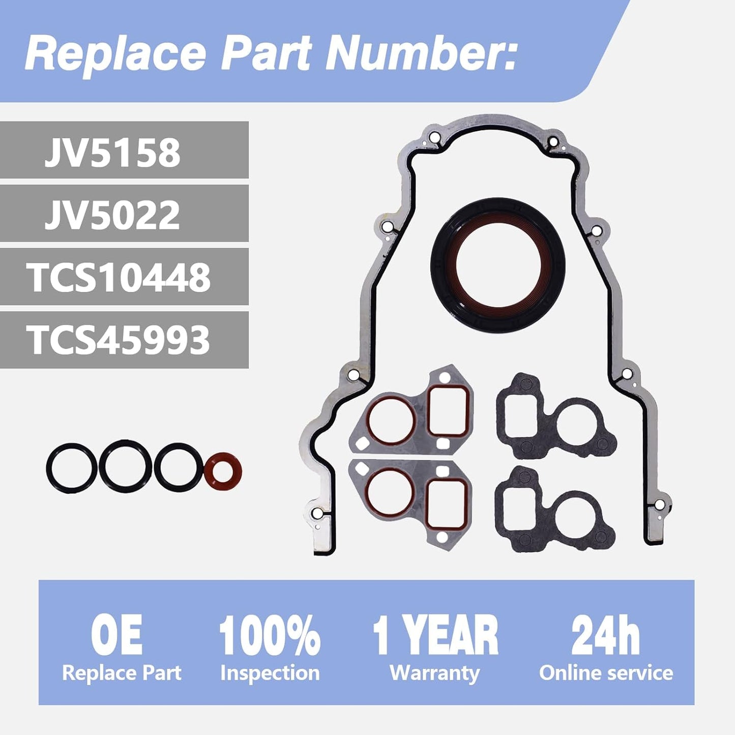 TCS45993 Timing Cover Gasket Seal Fits for GM Chevrolet LS Series LS1 LS2 LS3 LS6 LQ9 LQ4 Vortec 4.8 5.3 5.7 6.0 Water Pump Gaskets Crankshaft Seal