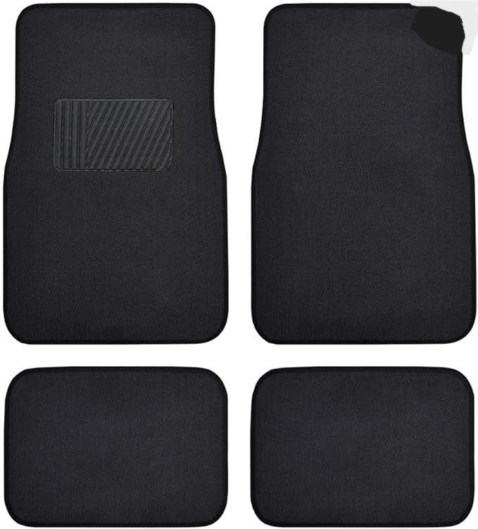 Carpet Car Floor Mats Heavy Duty Protection, 4 pcs, Smart Trim Tailor Fit, Back Secure GripClip, Full Coverage Odorless Non-Slip Car Black