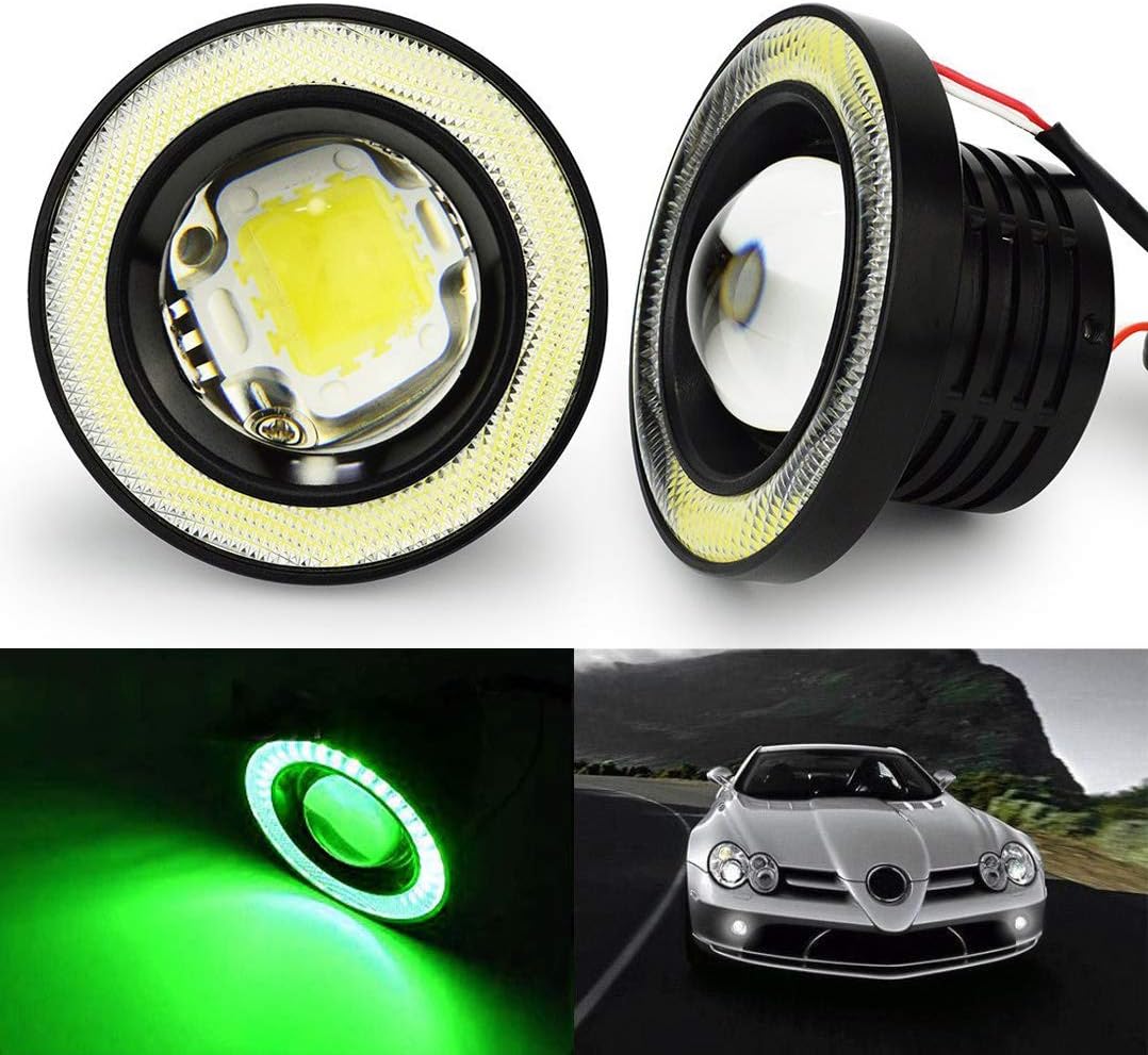 2X 2.5'' Green Angel Eyes Halo Car Fog Lights Lamp Projector DRL COB LED Bulbs