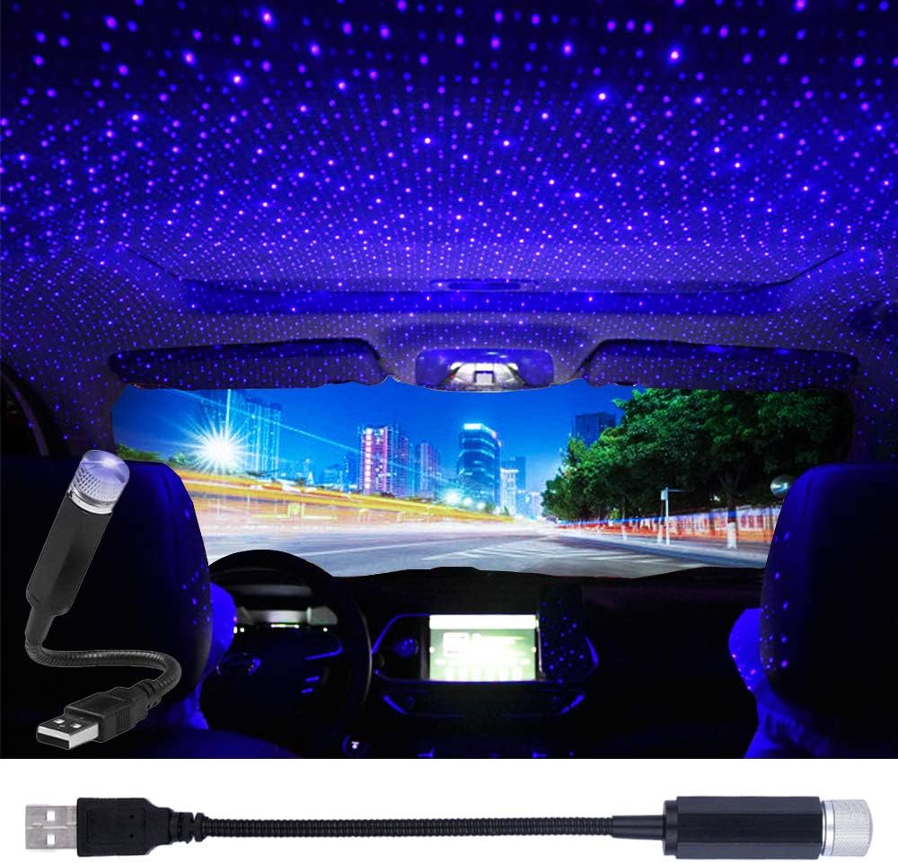 USB Star Projector Night Light, Car Roof Lights, Portable Adjustable Romantic Interior Car Lights, Portable USB Night Light Decorations for Car, Ceiling, Bedroom (Violet Blue)