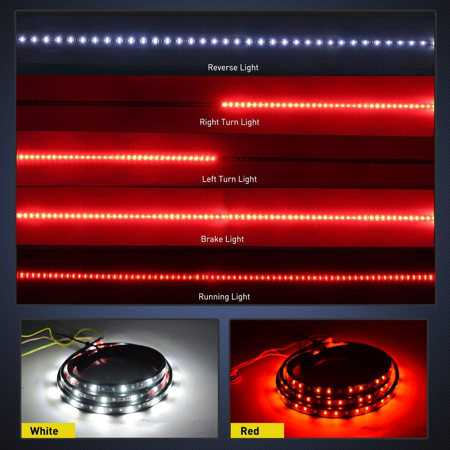 60" Truck Tailgate Light Bar 108 LED Single Row Tailgate Light Strip Red white Brake Lights