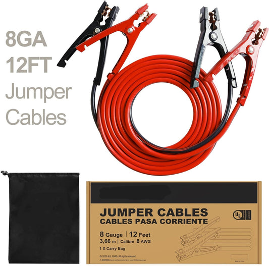 Jumper Cables for car, UL-Listed 8 Gauge 12 Feet Heavy Duty Booster Cables with Carry Bag (8AWG x 12Ft)