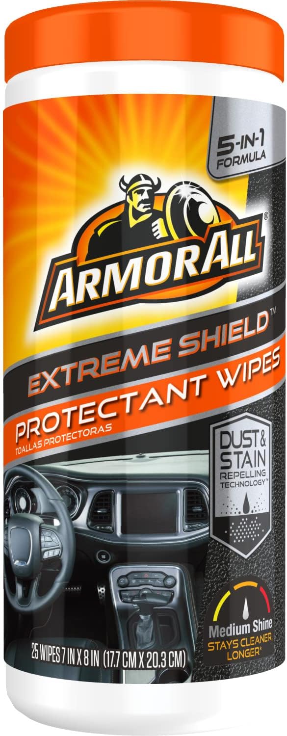 Armor All Extreme Shield Protectant Wipes by Armor All, Interior Car Cleaning Wipes with UV Protection Against Cracking and Fading, 25 Count