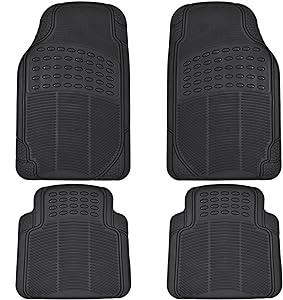 All-Weather Car Floor Mats Heavy Duty Protection, 4 pcs, Smart Trim Tailor Fit, Back Secure GripClip, Full Coverage Odorless Non-Slip Car Black