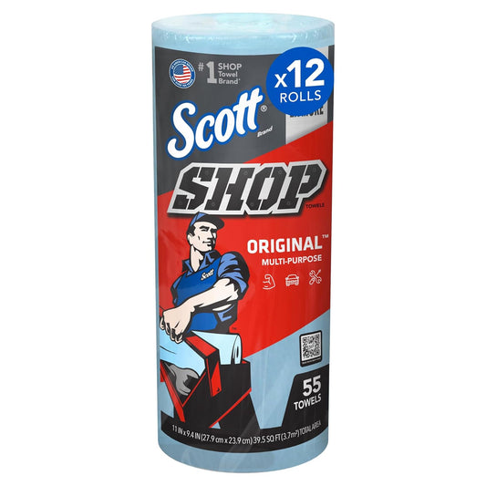 Scott 75147 Shop Towels, Standard Roll, 10 2/5 x 11, Blue, 55/Roll