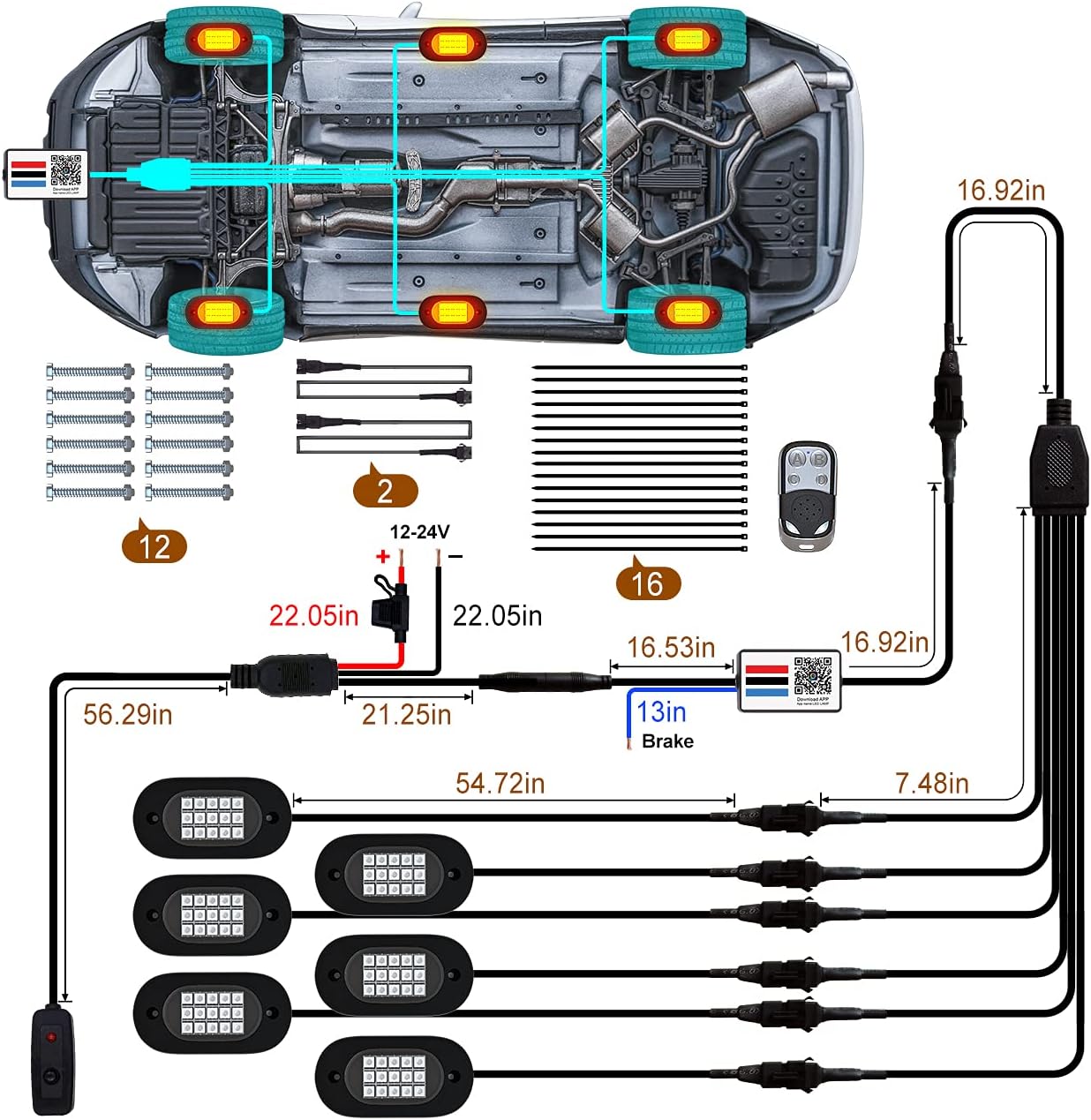 RGB LED Rock Lights, with Phone App/Remote Control & Timing & Music Mode Waterproof AUTO (6 Pods)