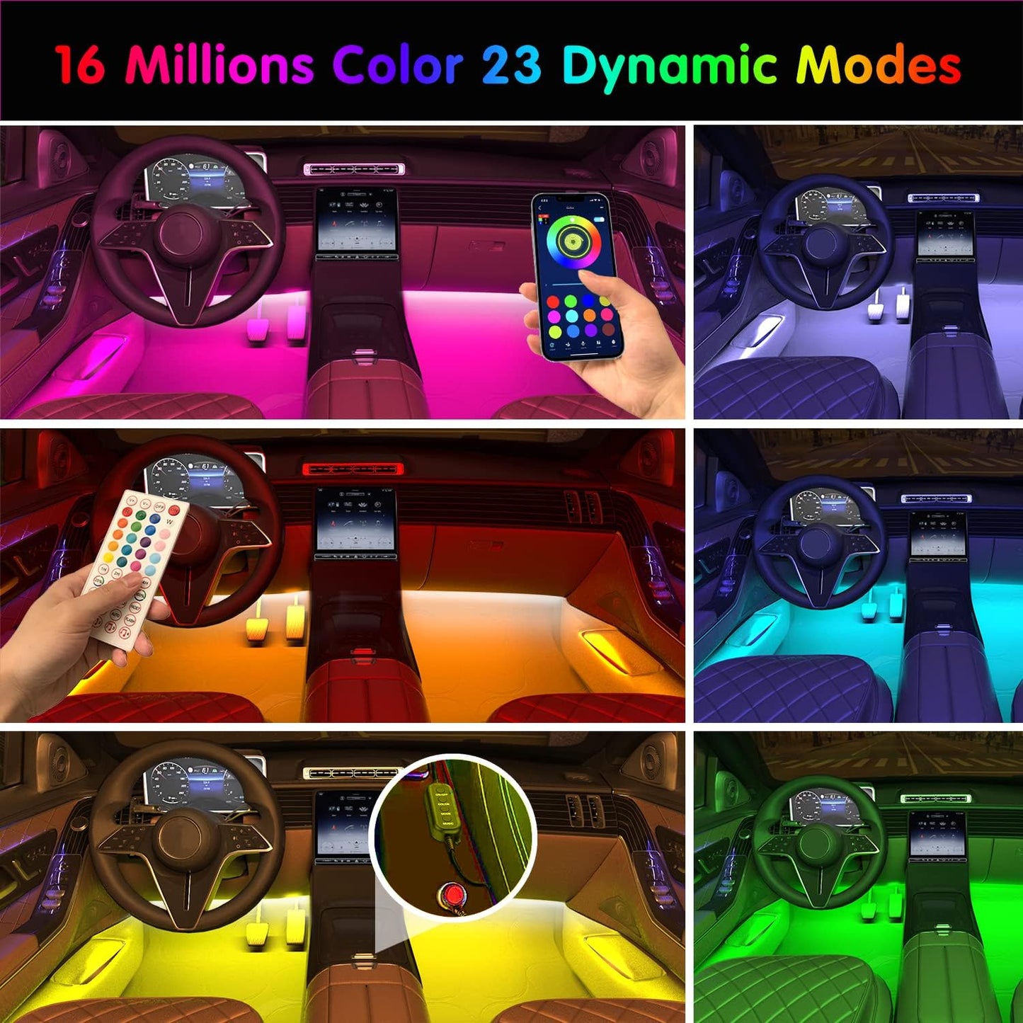 Interior Car Lights Control with Remote Color Change RGB LED