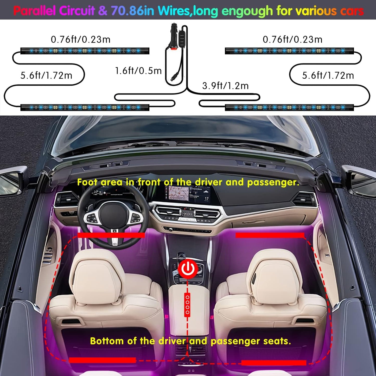 Interior Car Lights Control with Remote Color Change RGB LED