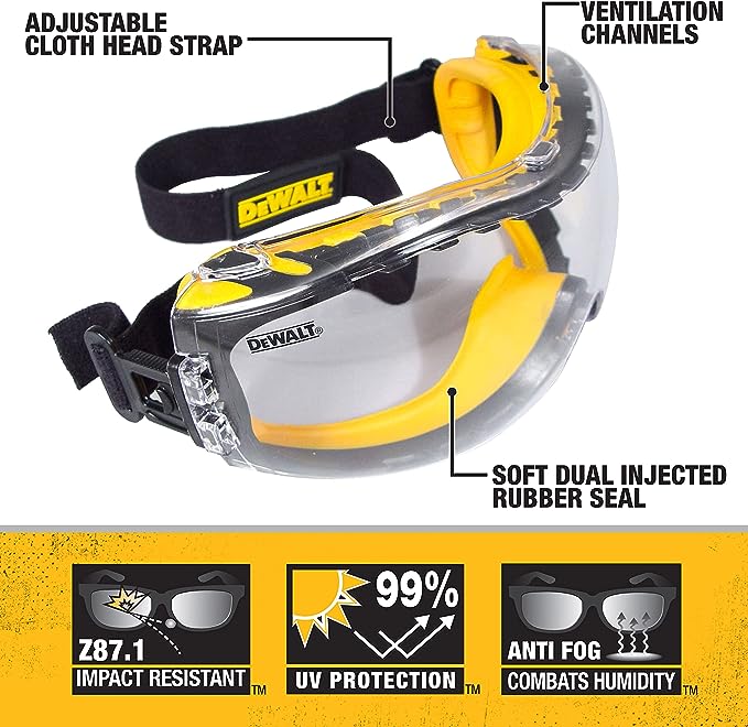 Dewalt DPG82 Concealer Anti-Fog Dual Mold Safety Goggle - 1 Pair