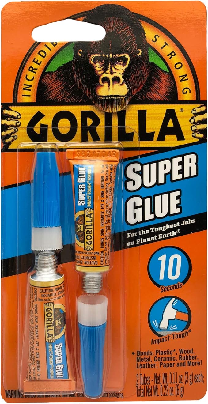 Gorilla Super Glue, Two 3 Gram Tubes, Clear