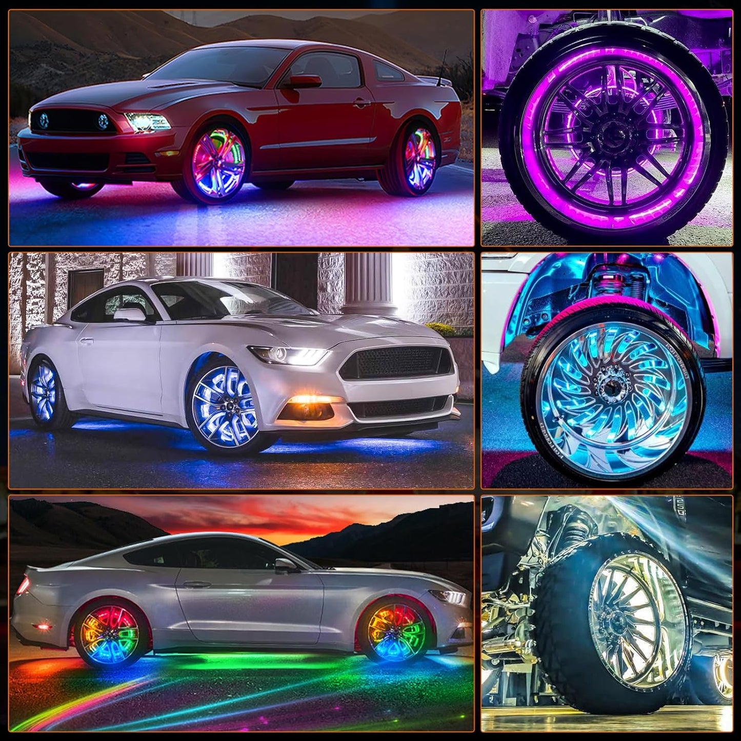 4PCS 15.5inch LED Wheel Ring Lights RGB with APP and Remote Control Neon for Car Van SUV Truck