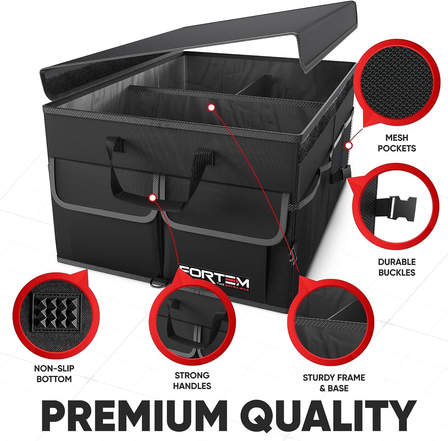 Trunk Organizer, Collapsible Multi Compartment Organizer, Foldable Storage for Cover 50L (Black, Standard)