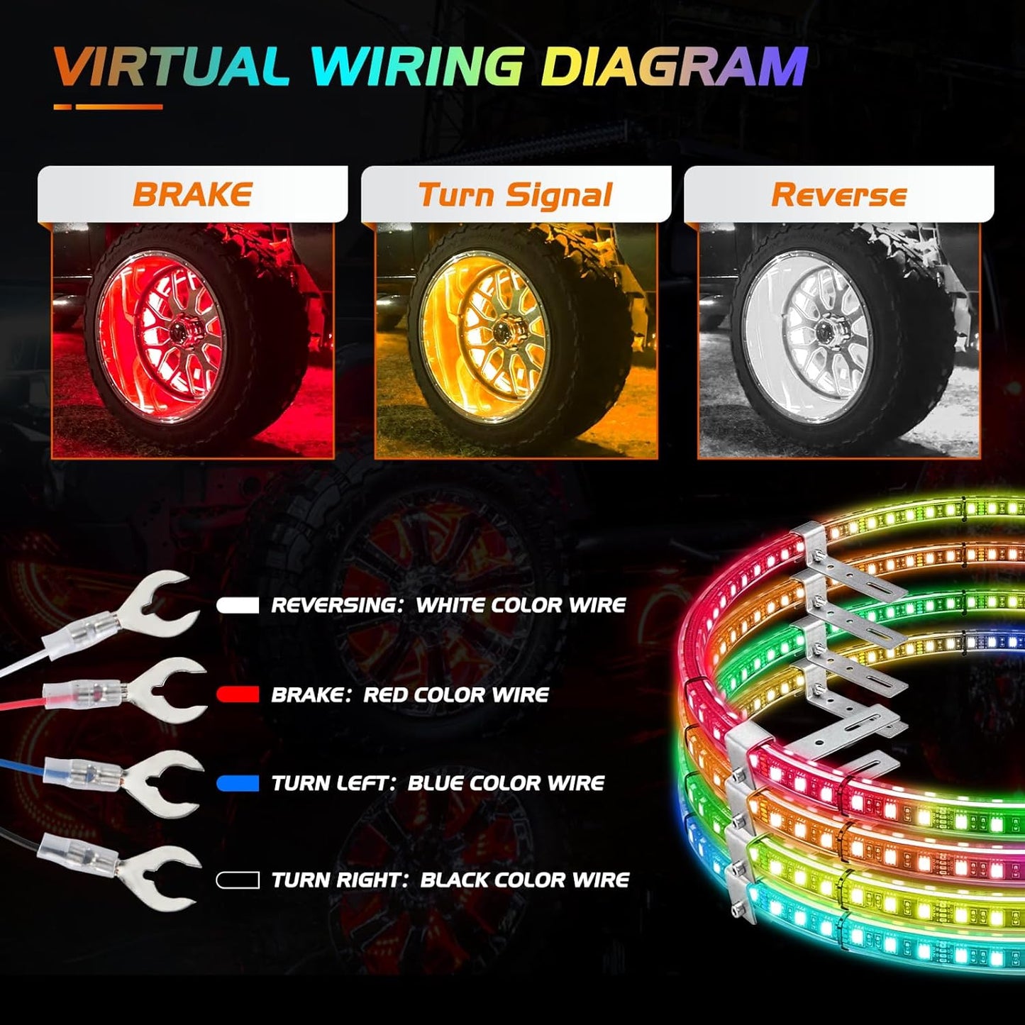 4PCS 15.5inch LED Wheel Ring Lights RGB with APP and Remote Control Neon for Car Van SUV Truck