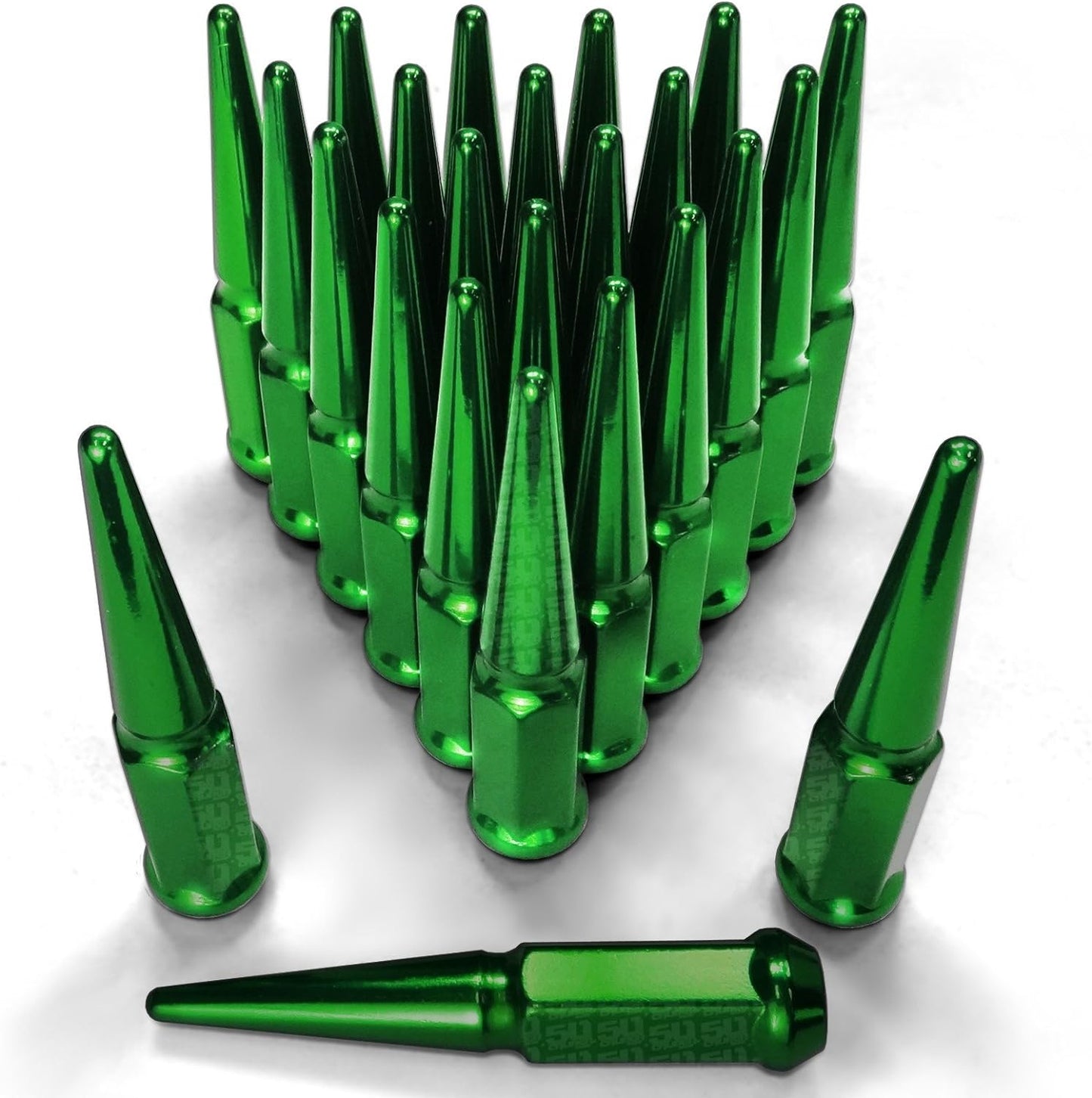 Set of 24 Green Spiked Lug Nuts - 12 x 1.25mm - Fits Kawasaki, Yamaha, Geo, Chevy, Chevrolet, Infiniti, Nissan, Subaru, Suzuki