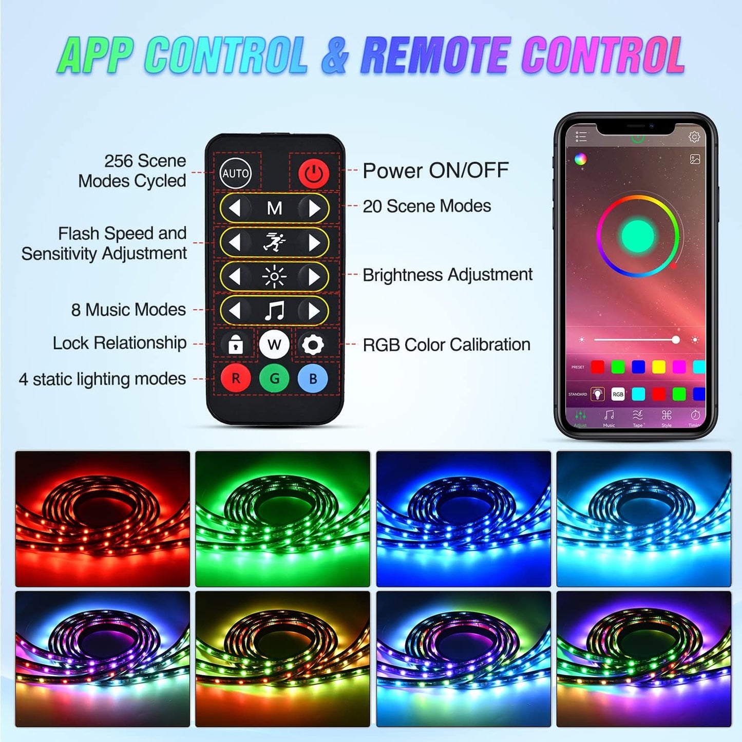 Truck Bed Light Strip RGB-IC LED Multi Color DIY Music sync w/ APP & RF Remote Control 3PCS 60 in