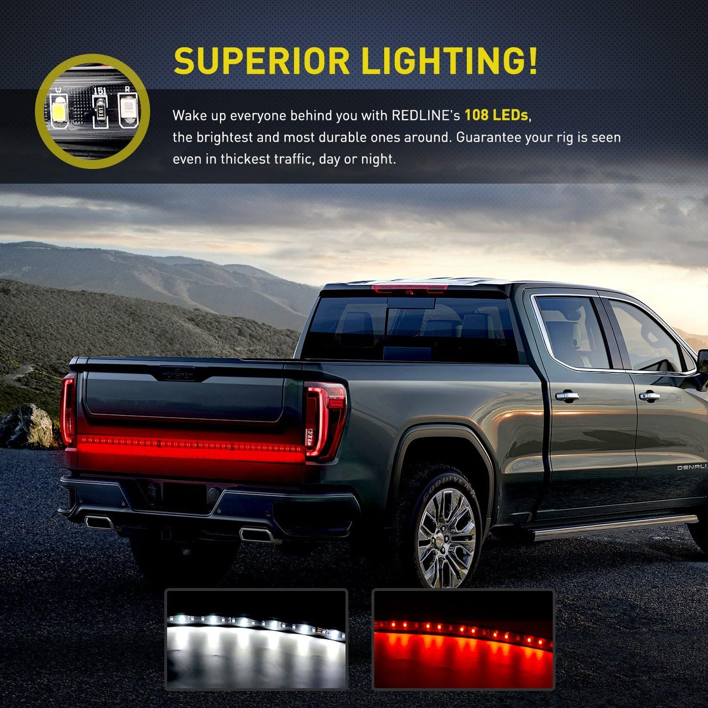 60" Truck Tailgate Light Bar 108 LED Single Row Tailgate Light Strip Red white Brake Lights