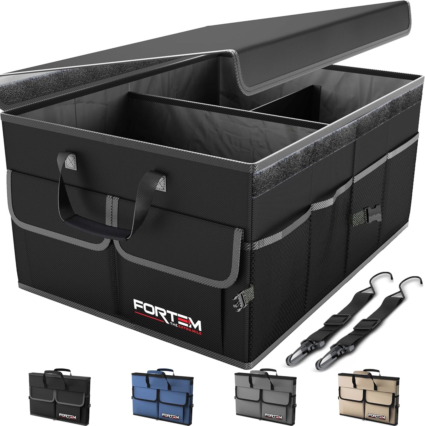 Trunk Organizer, Collapsible Multi Compartment Organizer, Foldable Storage for Cover 50L (Black, Standard)